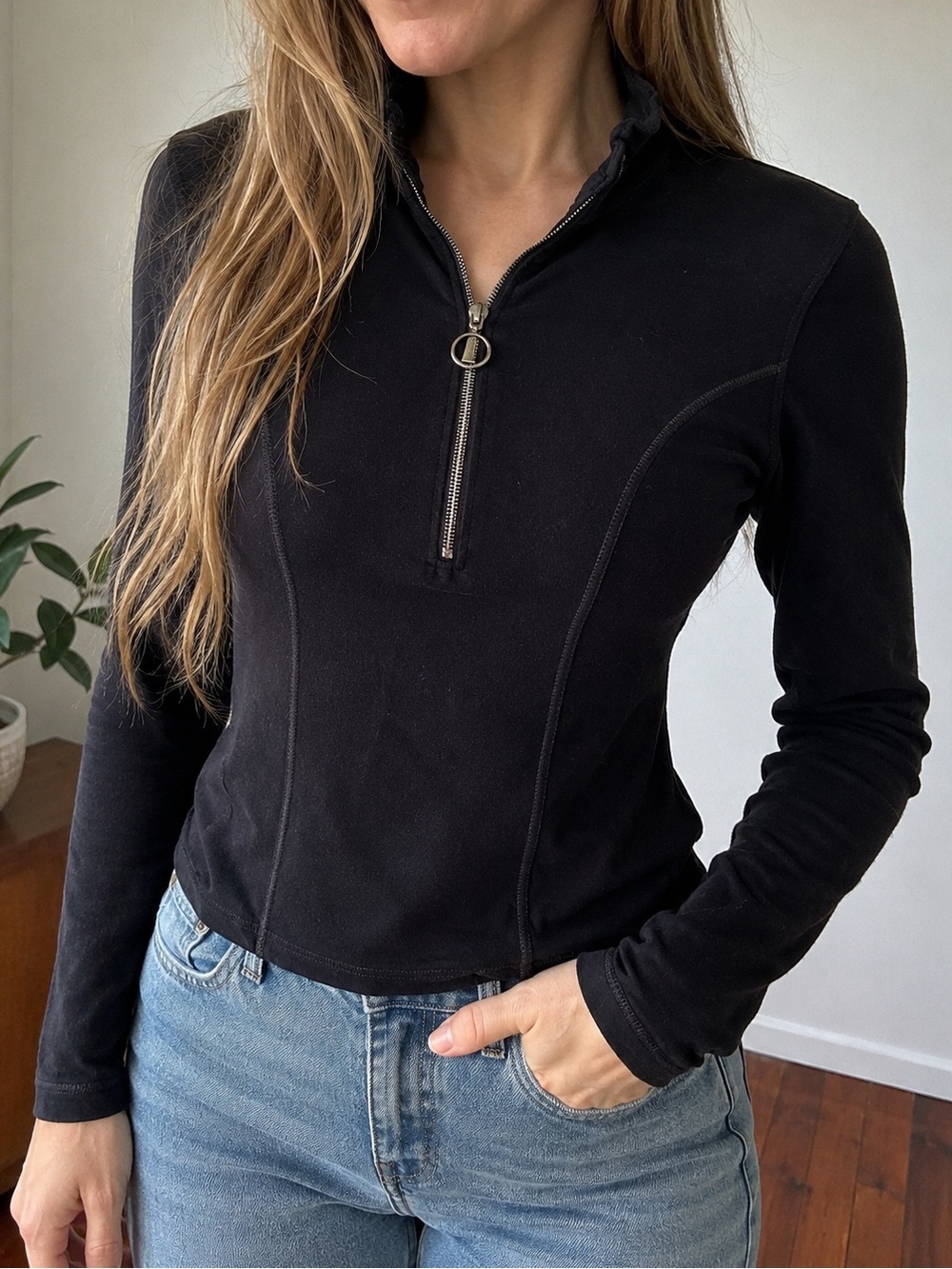 Nils Robin Black 1/4 Zip Pullover Fleece Lined Jacket Women's Medium